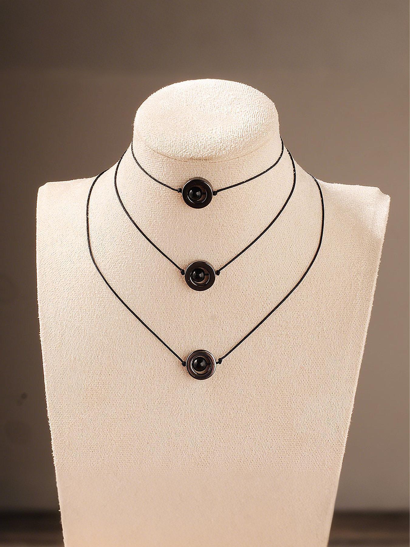 Black Agate & Obsidian Necklace Braided Crystal Jewelry Healing Stone Pendant Versatile Gift for Women & Friends