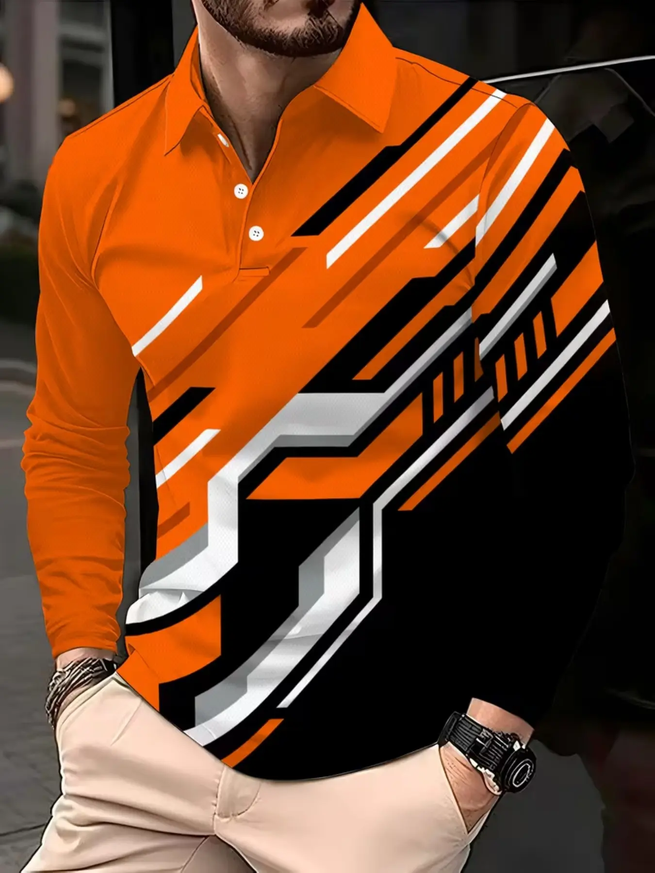 Men's Long Sleeve Polo Shirt, Polo Style, Casual Loose-Fit, Breathable Fabric, Ideal for Daily Wear, Golf, Outdoor Activities