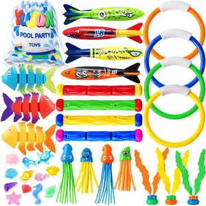 35PCS Pool Diving Swimming Toys, Summer Underwater Game Toys with Pool Fishes Dive Sticks Rings Gems Storage Bag for Kids Swim Birthday Party Favorsfidget toys