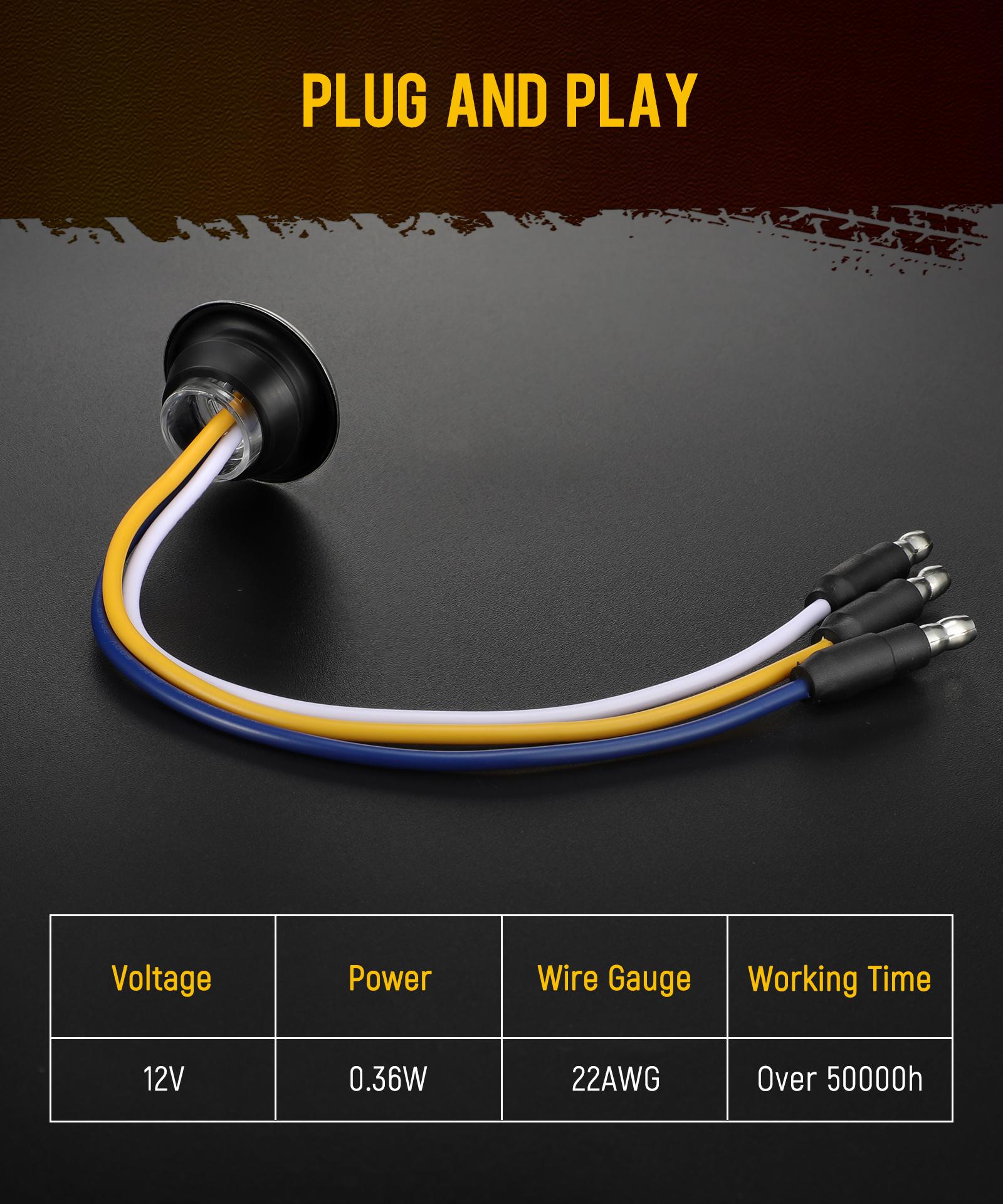 10Pcs 3/4 Inch Led Side Marker Lights (External Red+ Internal Blue), Clear Lens Clearance Bullet Lights Penny Light with Trim Ring Bezel for Trailer Truck RV Car Bus Van, IP68 Waterproof