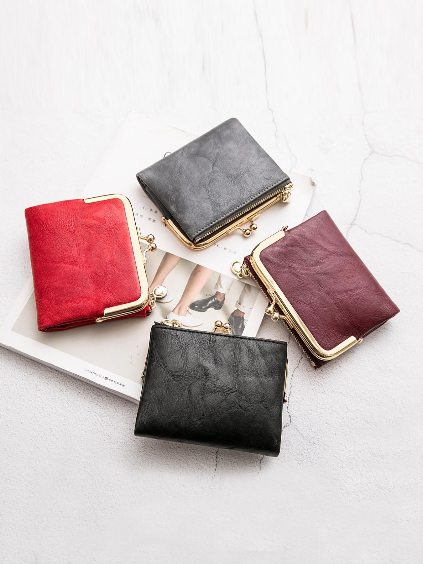 Women's Fashionable Solid Color Kiss Lock Wallet, Casual Versatile Coin Purse for Daily Used, Trendy All-match & Exquisite Wallet for Birthday Gift