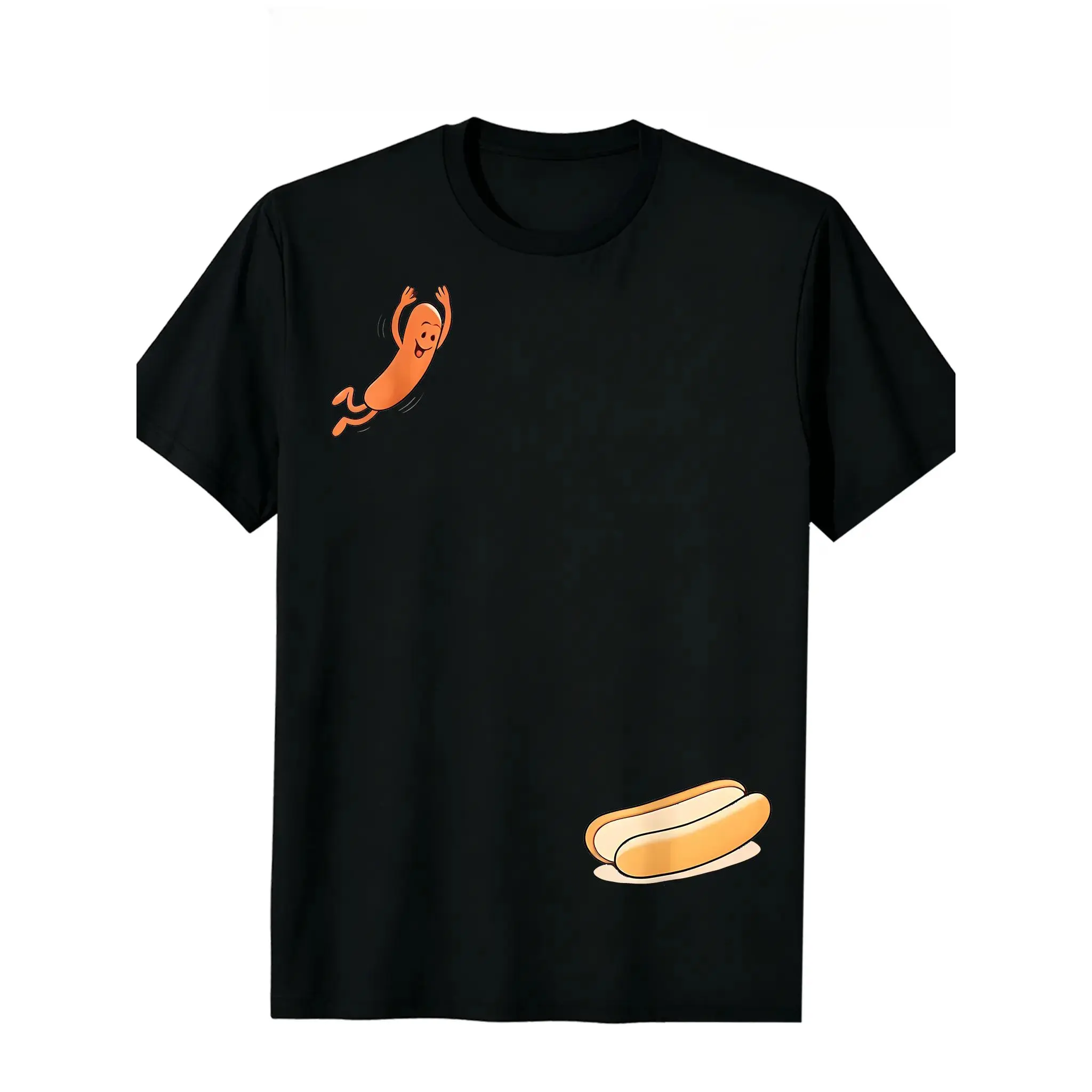 Unisex Hot Dog Jumping Into Bread Humorous T-Shirt - 2026 New Women’s Styles, Couple Matching Tees, Summer Barbecue Sports Top, Ideal Gift Option