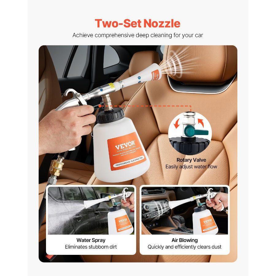 VEVOR Car Cleaning Gun, 6-9.2 Bar High-Pressure Air Blow Gun with 2 Set Nozzles, 360 Rotating Nozzle for Thorough Cleaning, Quickly Blasts Dirt and Dust from Surface, with 1/4 NPT Air Compressor