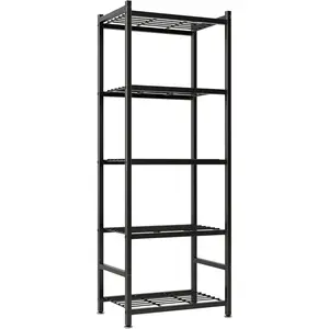 Storage Shelves, 5-Tier Metal Shelving Unit with Adjustable Feet, Compact Shelf Organizer for Garage, Kitchen, Pantry and Closet Organization,17.7" x 11.8" x 56.3", Black