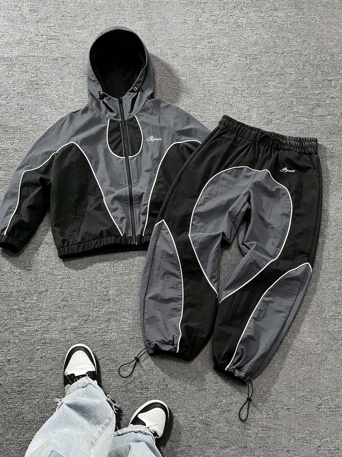 Men's Vintage Sportswear Set, Jacket and Pants, Letter Design, Outdoor, Casual, Slim Fit, Unisex, All Seasons, Sporty Tracksuit