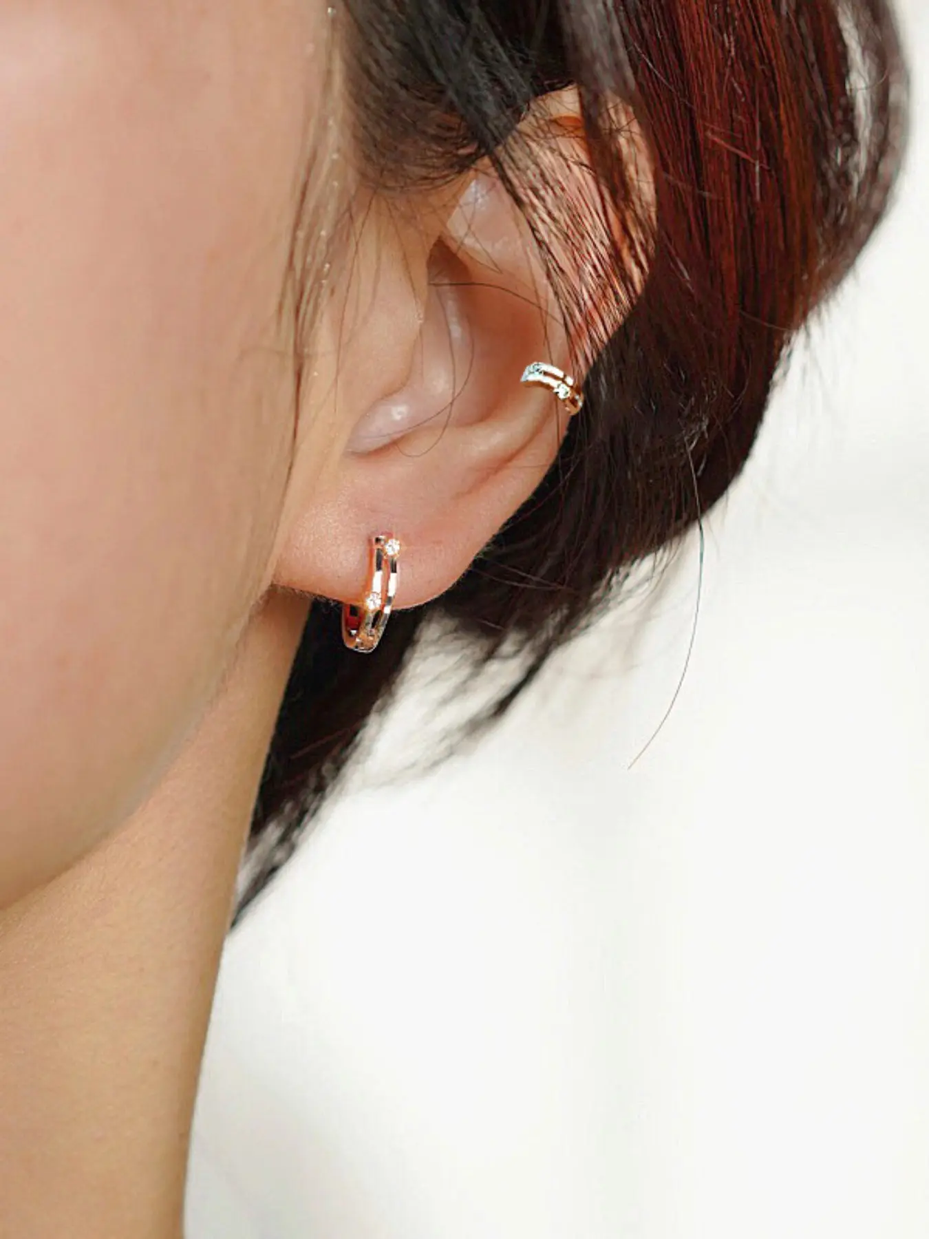 Textured Bamboo Stud Earrings, Silver Color Rhinestone Ear Clips, Casual Office Style, C-Shaped Design, Unique Personality Jewelry