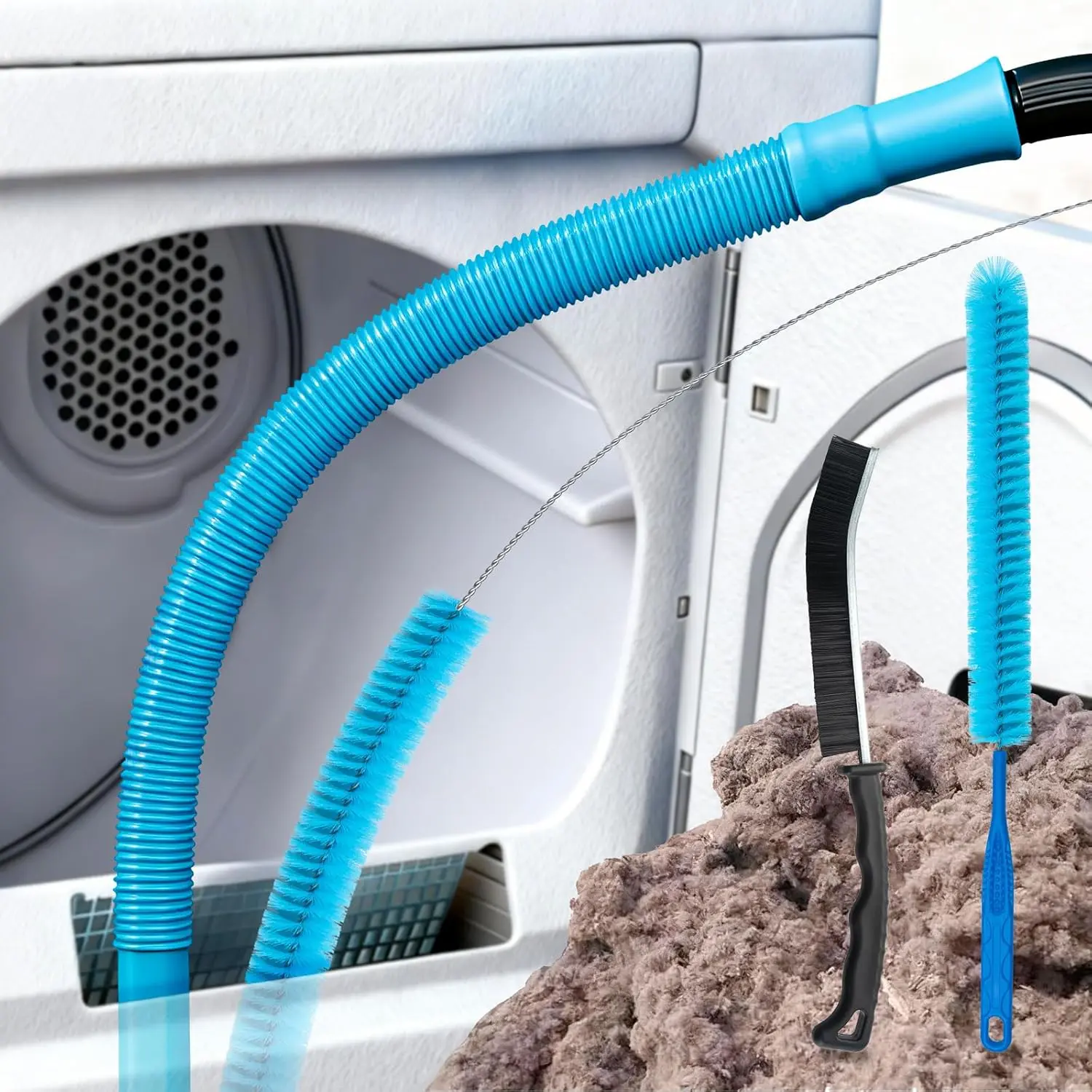 4 count Dryer Vent Cleaner Kit | Vacuum Hose Lint  Clean Tool | Dryer Vent Cleaning Hose Duct Brush Attachment | Laundry Clothes Air Vent Machine Filter Lint Removal Snake