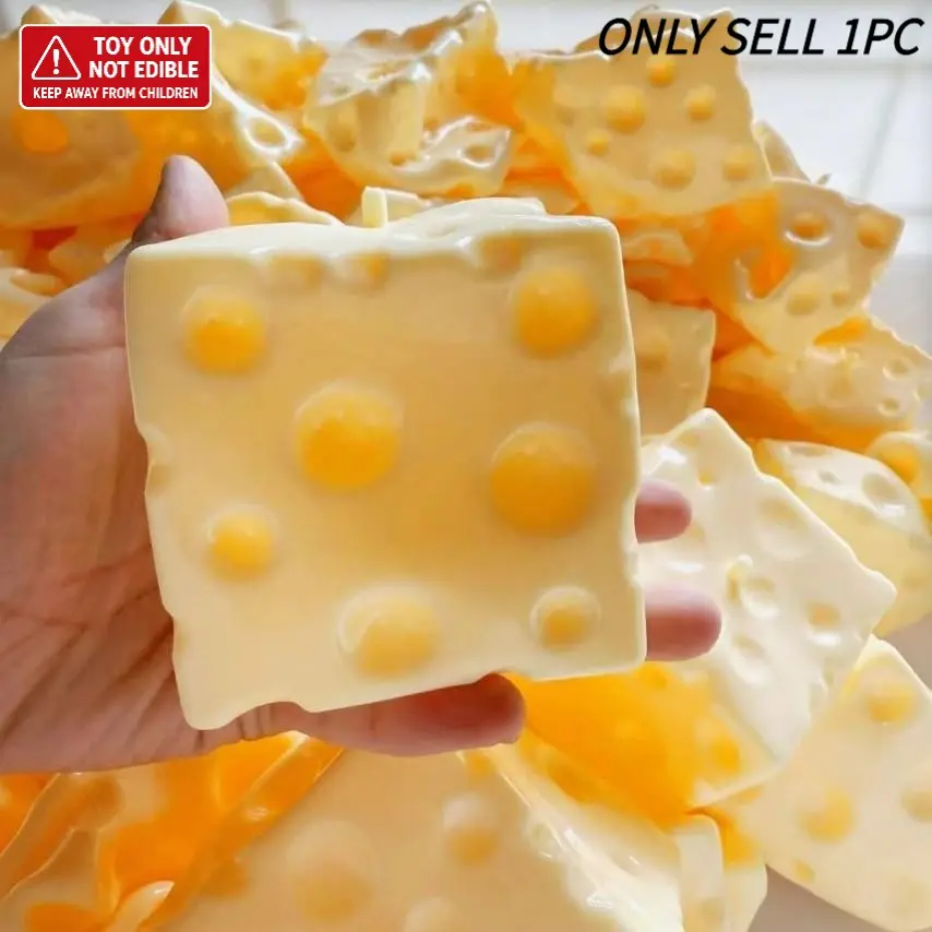 7cm Square Ultra-Thin Cheese Skin, Tpr Shell Squeeze Toy, No Filling, DIY Cheese Skin, Cheese Squishy Fidget, Birthday/halloween Gift, Perfect Teen Stress Relief Gift