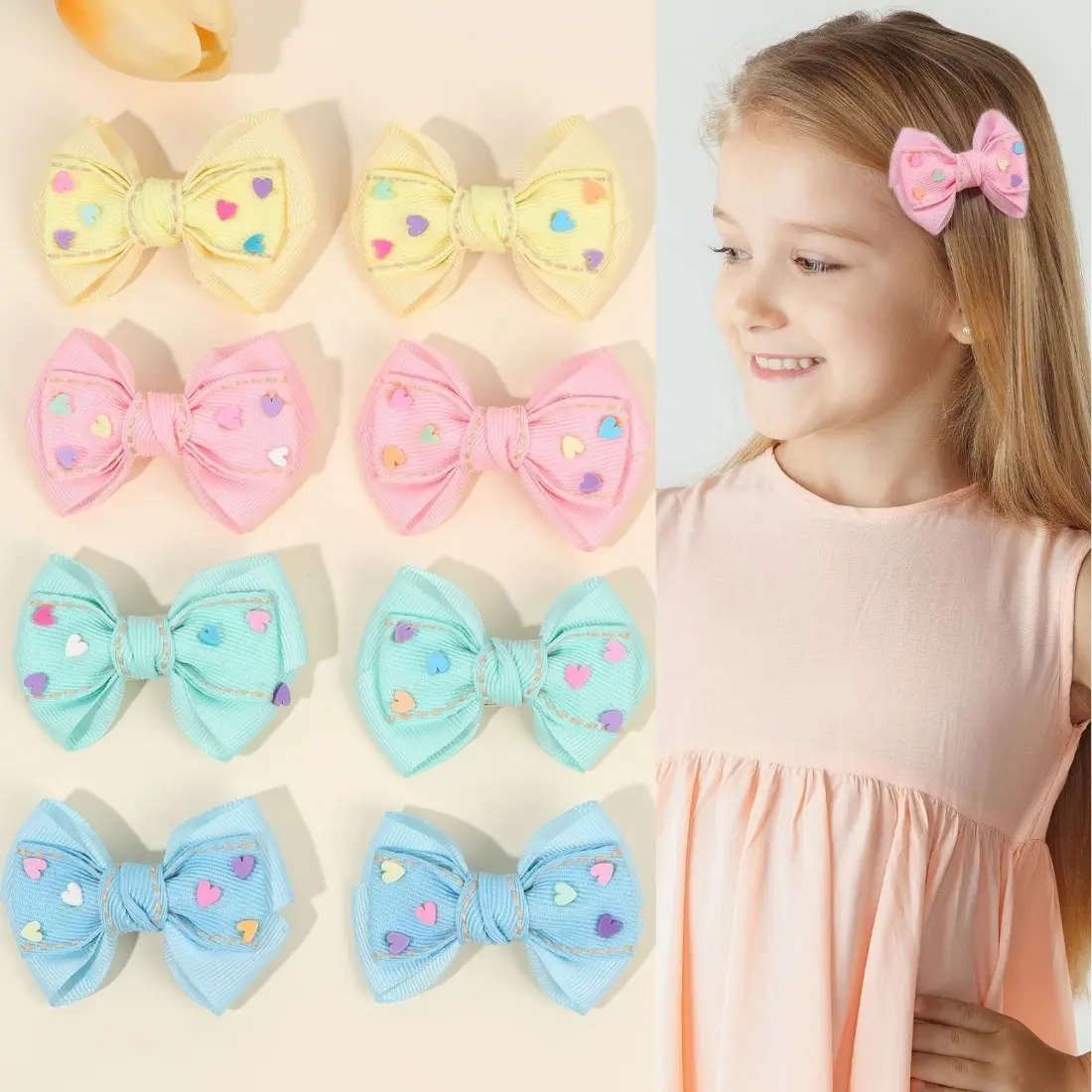 Kids Hair Clips Solid Color Ribbon Bow Hair Accessories Soft Lightweight Non-Slip for Toddlers Girls School Birthday Daily Wear