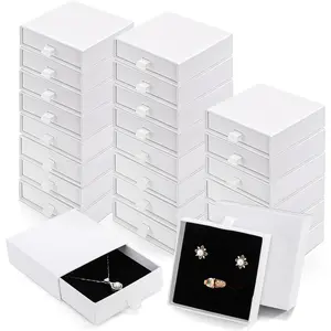 24 Pack White Cardboard Jewelry Gift Boxes Bulk, Square Jewelry Gift Boxes 3.5x3.5x1.2 Inch, Jewelries Packing Box with Lids Foam Cushion for Necklace Earring Bracelet Ring Display Storage