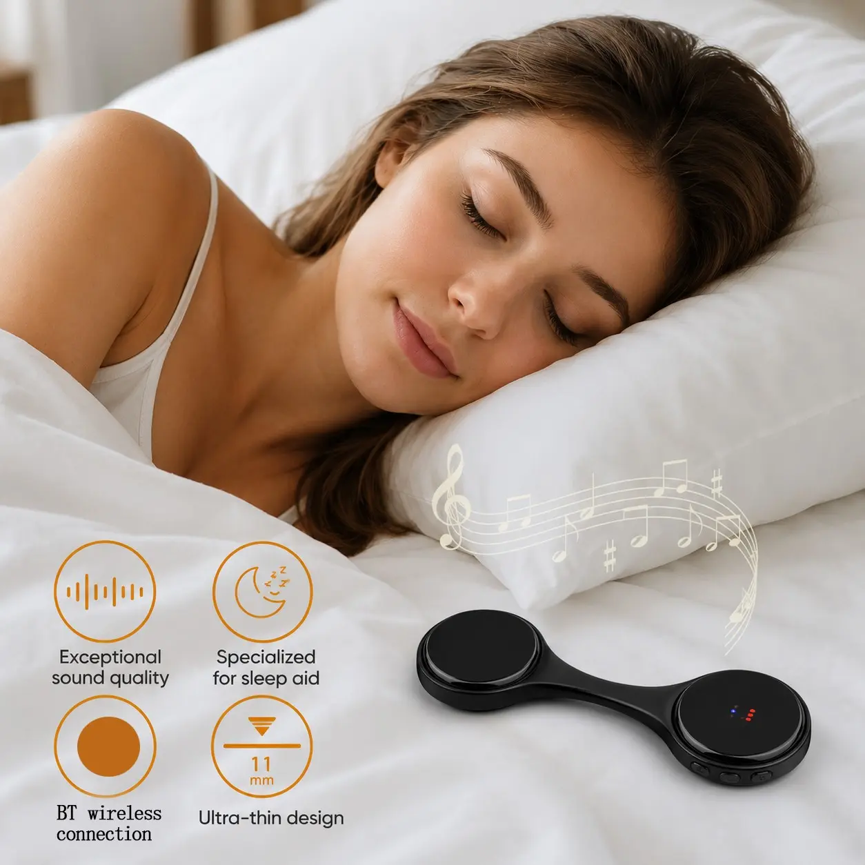 S1 Ultra-Thin BT Speaker, BT 6.0, USB Type-C, Soft 3D Sound, 3D Noise, Pillow Design, Headphone-Free Sleep Speaker, Android & iOS Compatible