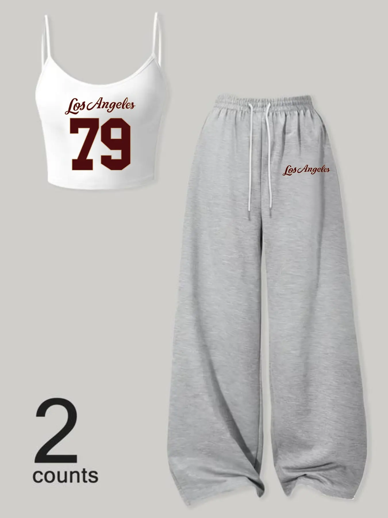 Women's Number 79 Print Two Piece Matching Outfit Cami Sweatpants Set, Spaghetti Strap Tank Top & Drawstring Baggy Wide Leg Sweatpants, Comfort Stylish Casual Set for Daily Wear Clothes
