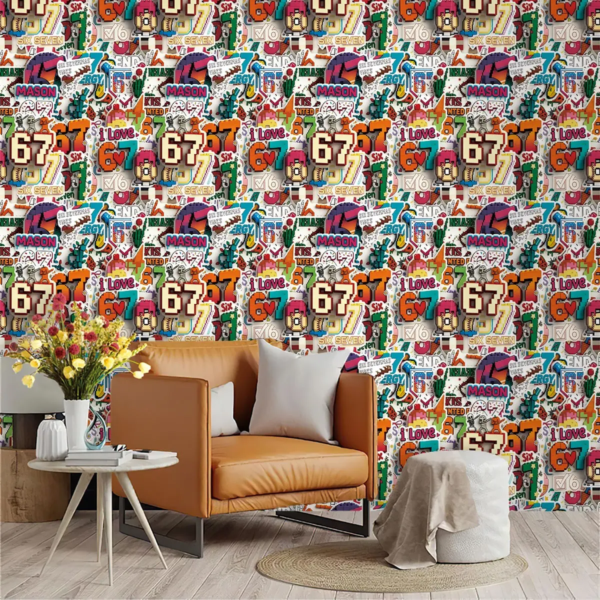 Trendy Graffiti Pattern Decorative Wallpaper, PVC Material, Self-Adhesive, Mould-Proof, Ideal for Kitchen, Living Room, Bedroom, Accent Walls, Wall Decor