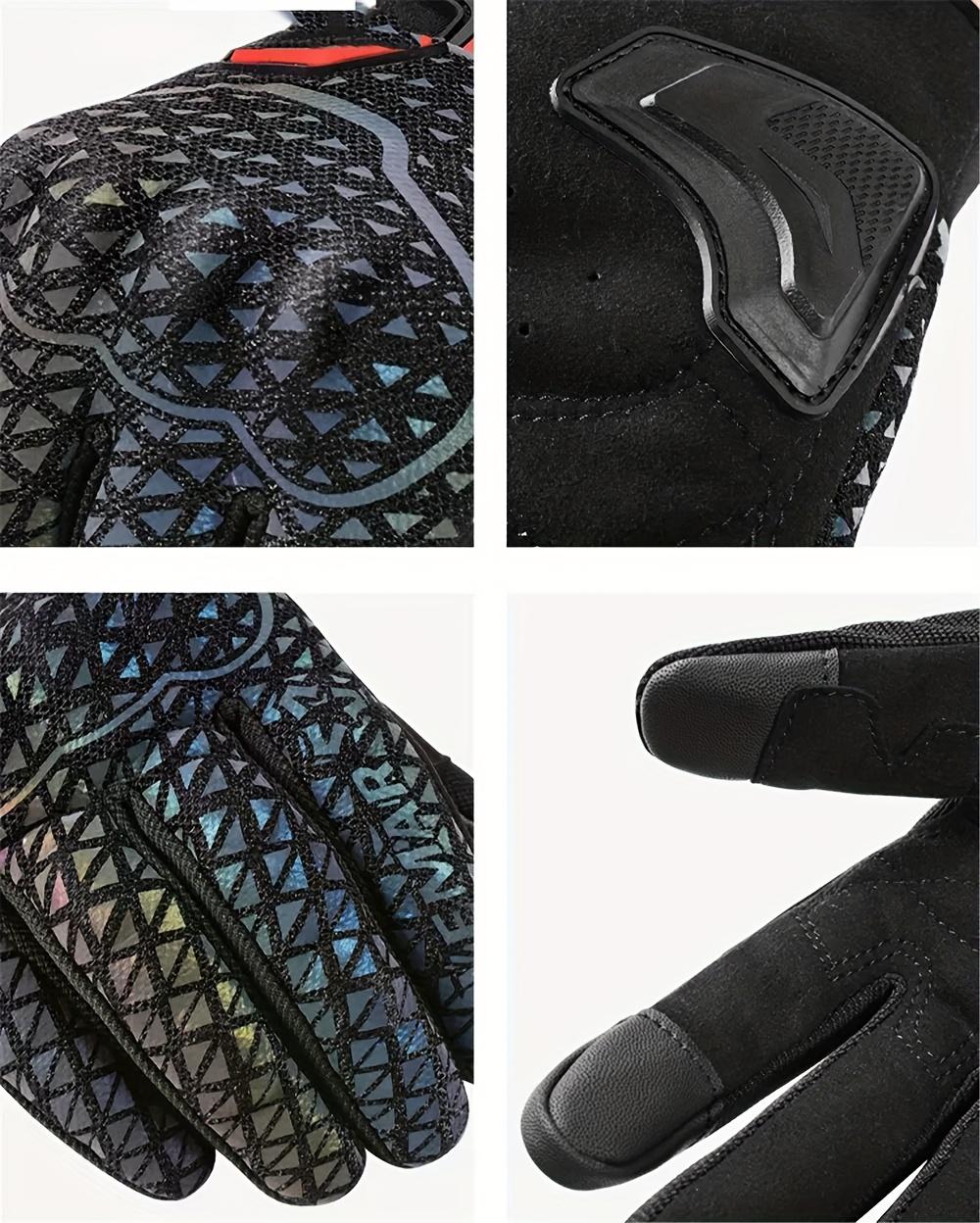 Motorcycle Riding Gloves for & - Touchscreen Compatible, Breathable Night Vision Reflective Gloves with Iridescent Rainbow Colors (/Headlight-Activated), Dirt Bike, ATV, MTB, MBX, Motorbike (Adjustable Strap Closure)