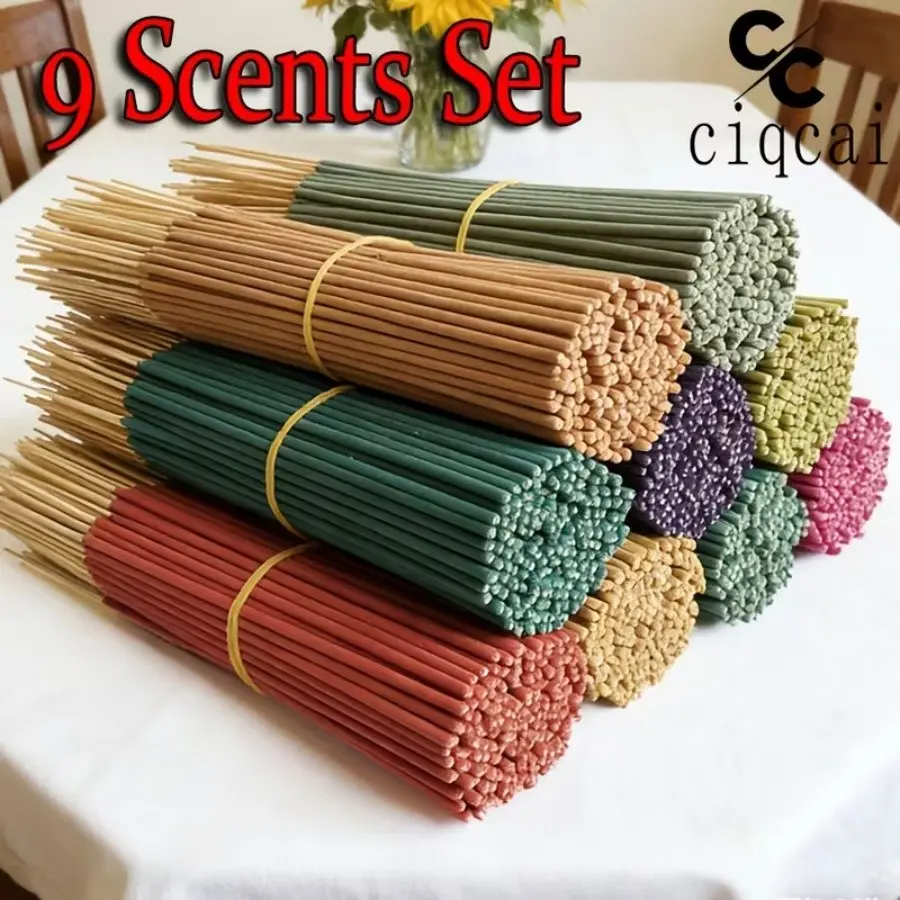 9-Flavor Premium Bamboo Incense Set, 22cm Handmade Fragrance Incense Sticks, Rose, Lavender, Dragon Blood, Sandalwood, Frankincense, Lemongrass, Mint, Jasmine