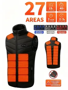 Men's Smart Heating Vest, Couples Edition, 4 Switches Control 27 Zones, Zipper Details, Ideal for Fall Winter Outdoor Activities