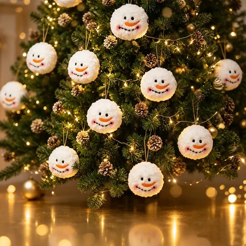 6 cute Christmas plush snowman ornaments in a childlike style, skin-friendly, compact and easy to hang and store, suitable for home, outdoor, and mall Christmas tree decorations, as well as gifts for children, friends, and relatives