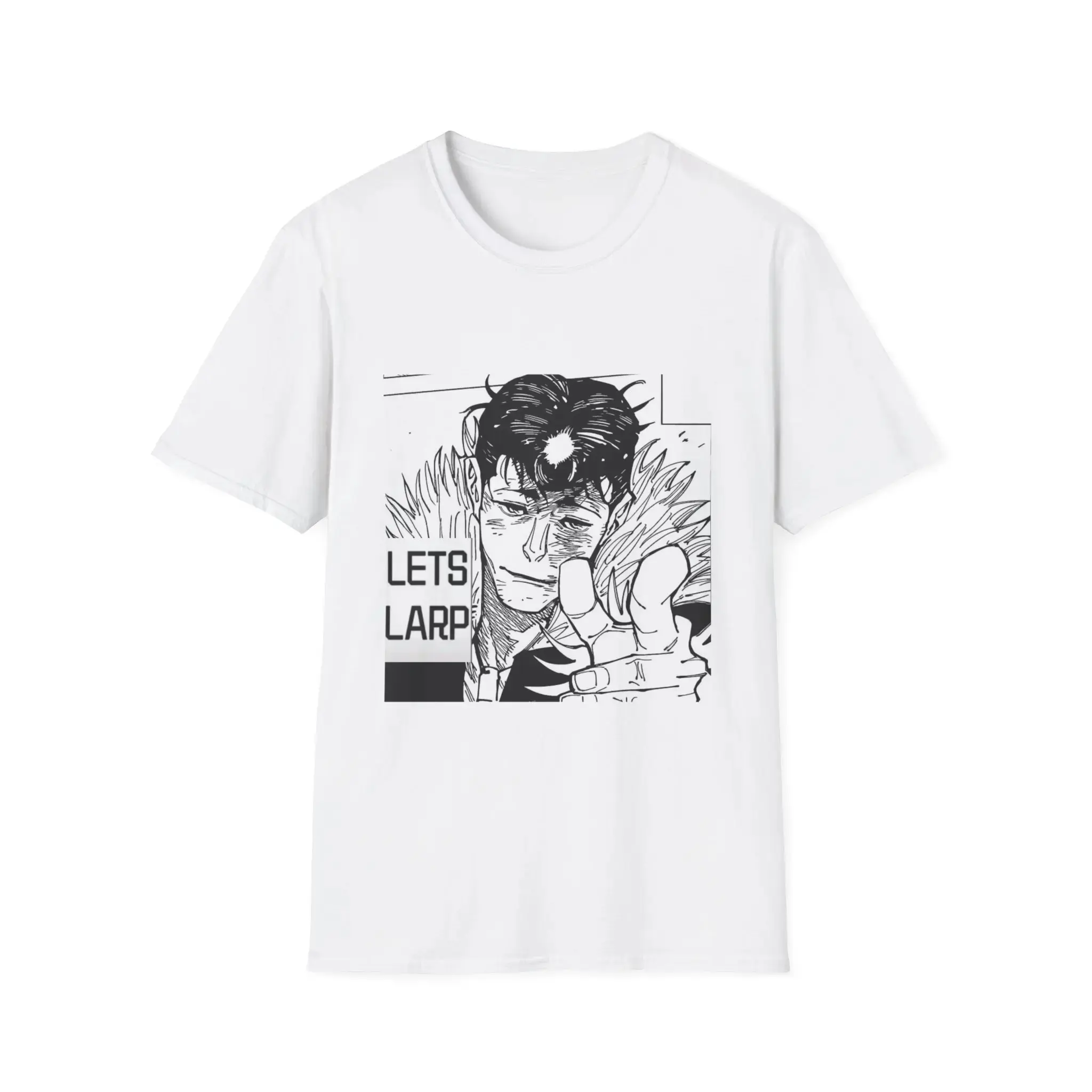 Lets Larp Anime Boy T-Shirt |   Manga Character Illustration, Monochrome Graphic