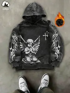 Men’s and women’s versions of high-quality, trendy hooded sweatshirts for autumn and winter. The design features an angelic pattern for prayer. Suitable for streetwear and American retro styles, Y2K fashion, stylish casual wear, campus life, and hip-hop