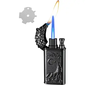 Lighter, Relief Wolf Dual Lighter with Adjusting FlameTool, Cool Windproof Jet Lighters, Refillable Butane Lighters for Mens Indoor(Butane)-