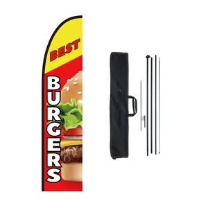 【DealsForYouDays】VEVOR Burger Restaurant Advertising Feather Flag with Pole Kit, Advertising Flags for Business Outside, Includes 1 Banner Flag, 1 Pole, 1 Ground Stake, Swooper Flag for Businesses 16.3 FT