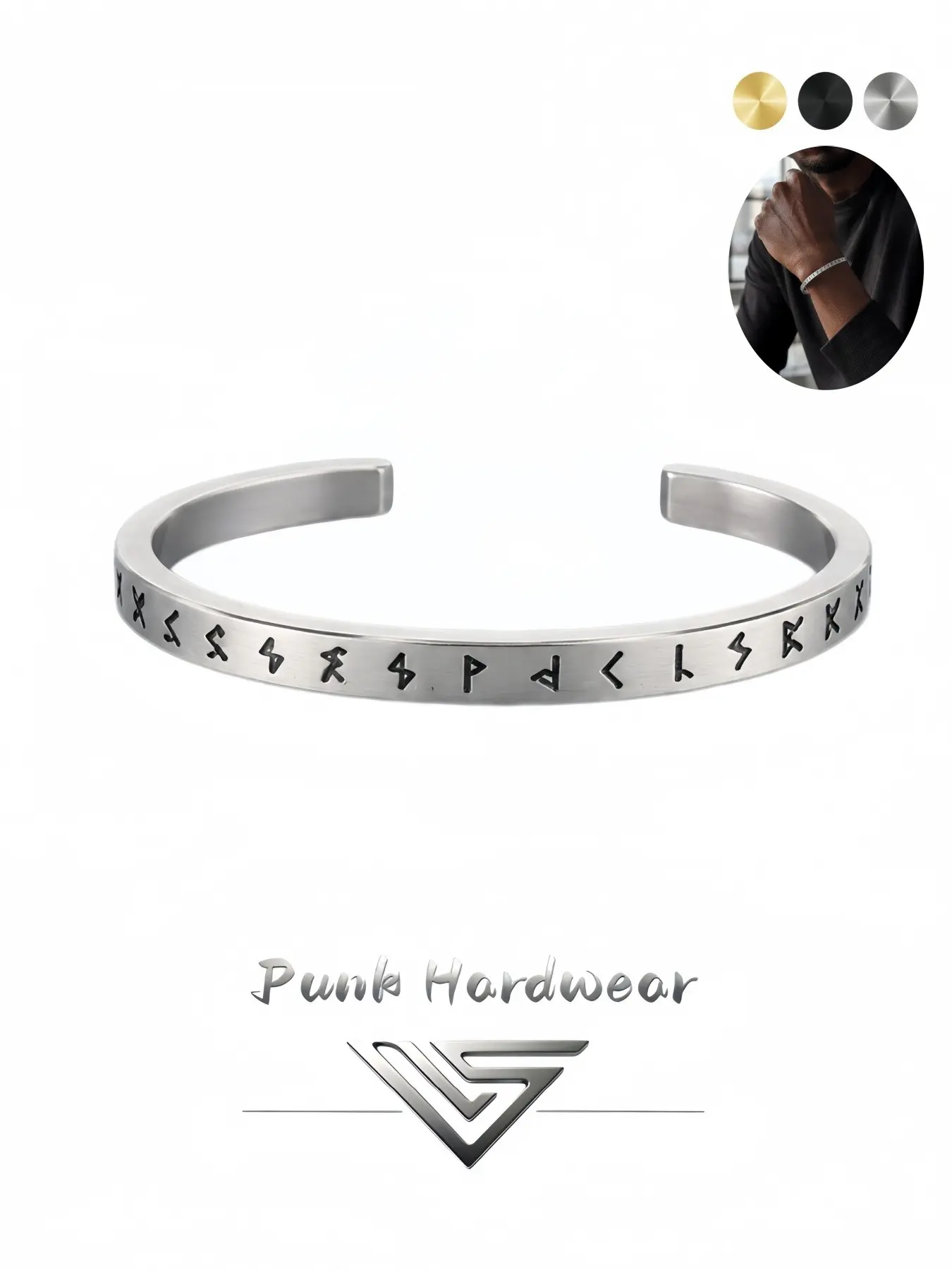 Viking Retro Letter Stainless Steel Open Bracelet for Men, Versatile Titanium Steel Jewelry, Non-Fading Accessory for All Occasions