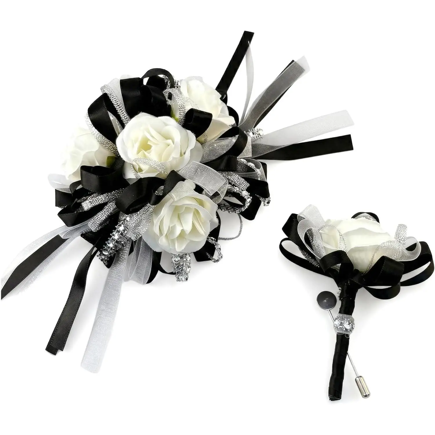 Rose Wedding Corsage and Boutonniere Set, Floral Accessories for Prom Wedding Party Suit Decorations