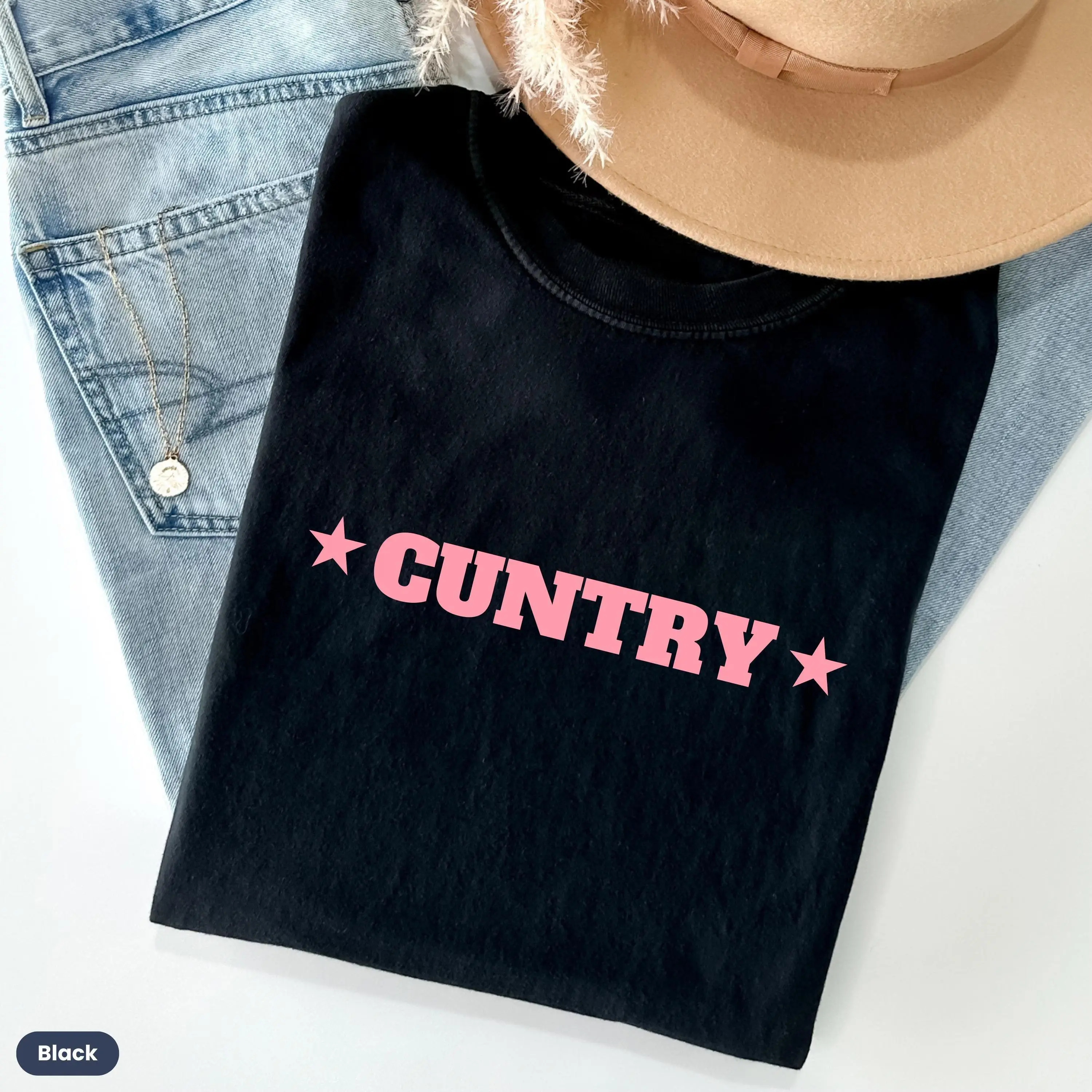 CUNTRY Pink Graphic Tee Women Oversized Country Aesthetic Funny Slogan Shirt Y2K Cowgirl Streetwear Soft Casual Basic T Shirt