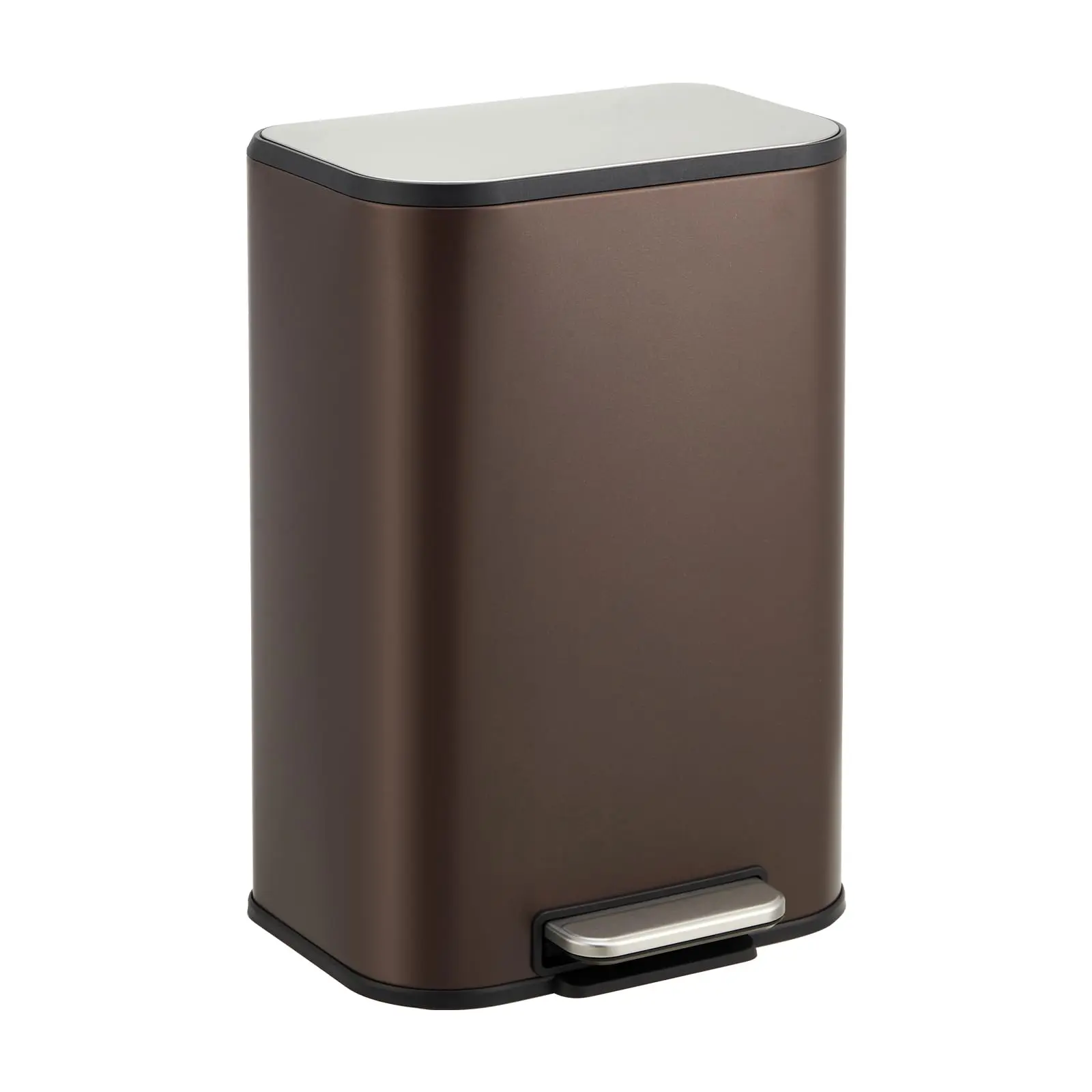 GARVEE 3.2 Gallon Stainless Steel Bathroom Trash Can with Lid, Rectangular Small Step Waste Bin Featuring Foot Pedal and Removable Inner Bucket for Kitchen, Bedroom, and Restroom in Matte Brown Finish