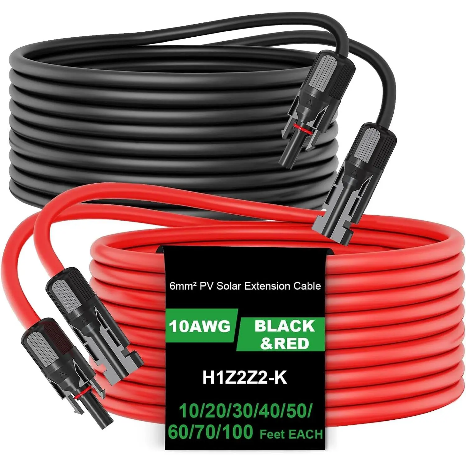 Solar Extension  20FT, Solar Wire 10AWG, Tinned Copper PV Wires 10Gauge, Solar Panel Cables with  Connectors for  Boat RV Outdoor Camping Photovoltaic Systems