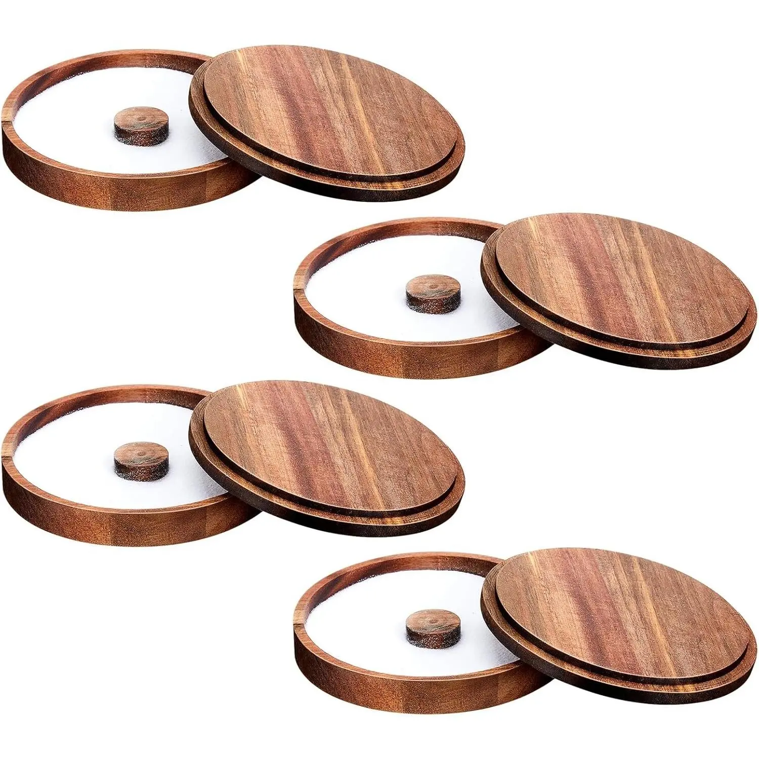 Acacia Wooden Rimmer Set - 4 Sturdy 5.9" Diameter Round Glass Rimmers with Lids, Home Bar Bartender Kitchen Utensils Kit