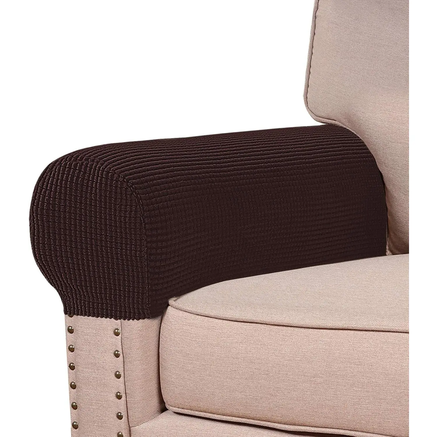 Stretch Armrest Covers for Chairs and Sofas Couch Arm Covers for Sofa Spandex Jacquard Armrest Cover Anti-Slip Furniture Protector Washable Armchair Slipcovers for Recliner Set of 2, Brown