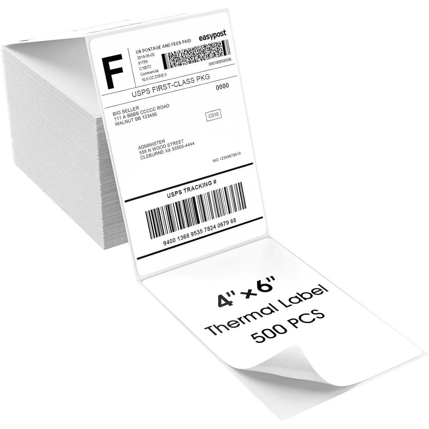 4" x 6" Direct Thermal Labels, 500 Fanfold Labels, for Shipping & Mailing, Perforated White, Commercial Grade with Permanent Adhesive, Compatible with Most Thermal Printers,1 Pack