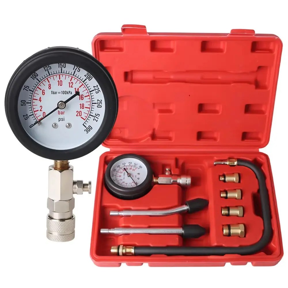 Professional Engine Pressure Gauge, Car Compression Tester, Cylinder Test Kit with M10 M12 M14 M18 Adapters, Gasoline Pressure Detector