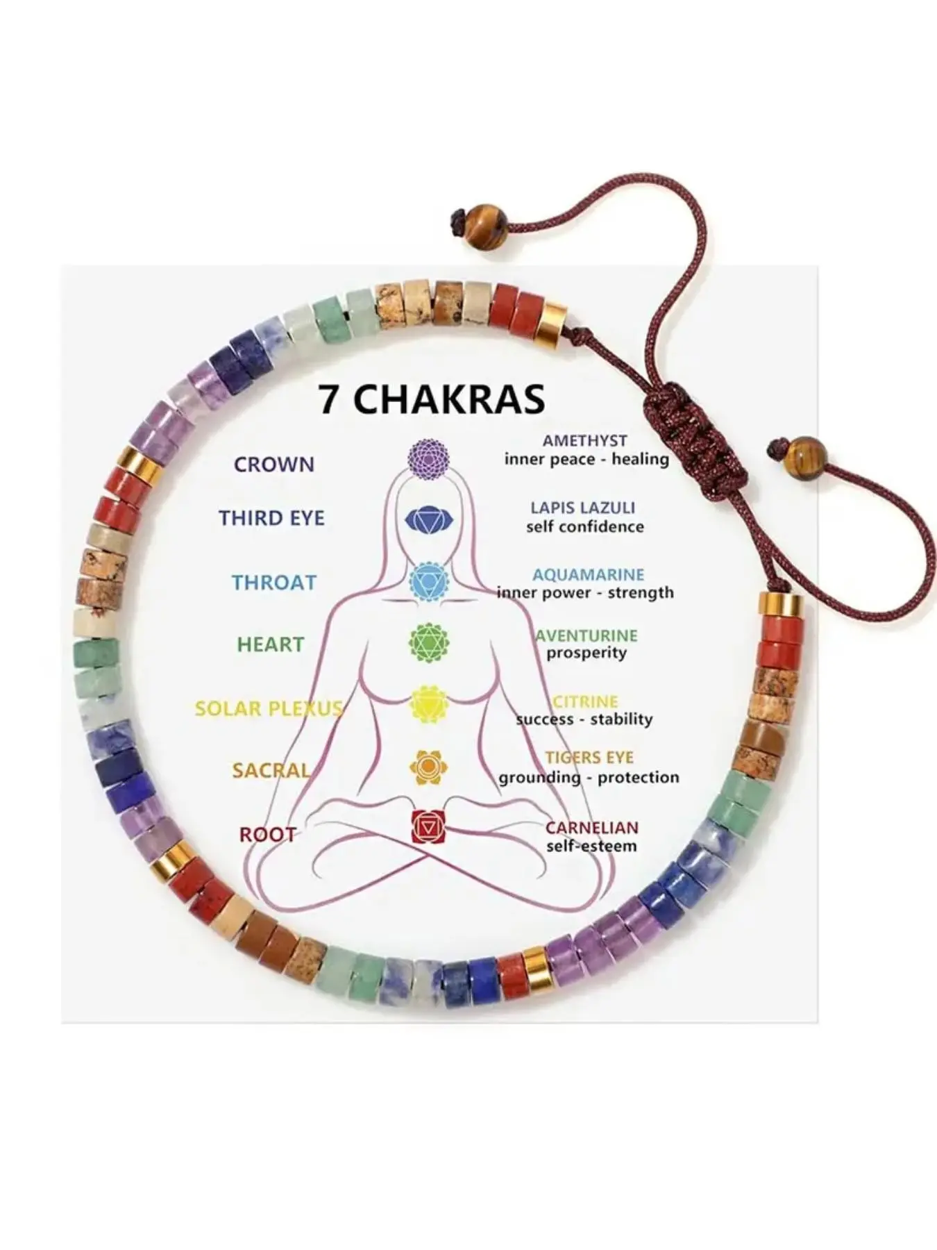 Boho Women's Chakra Bracelet with Crystal and Healing Stones, 7 Chakra Crystals for Anxiety Relief, Meditation Jewelry for Daily Wear