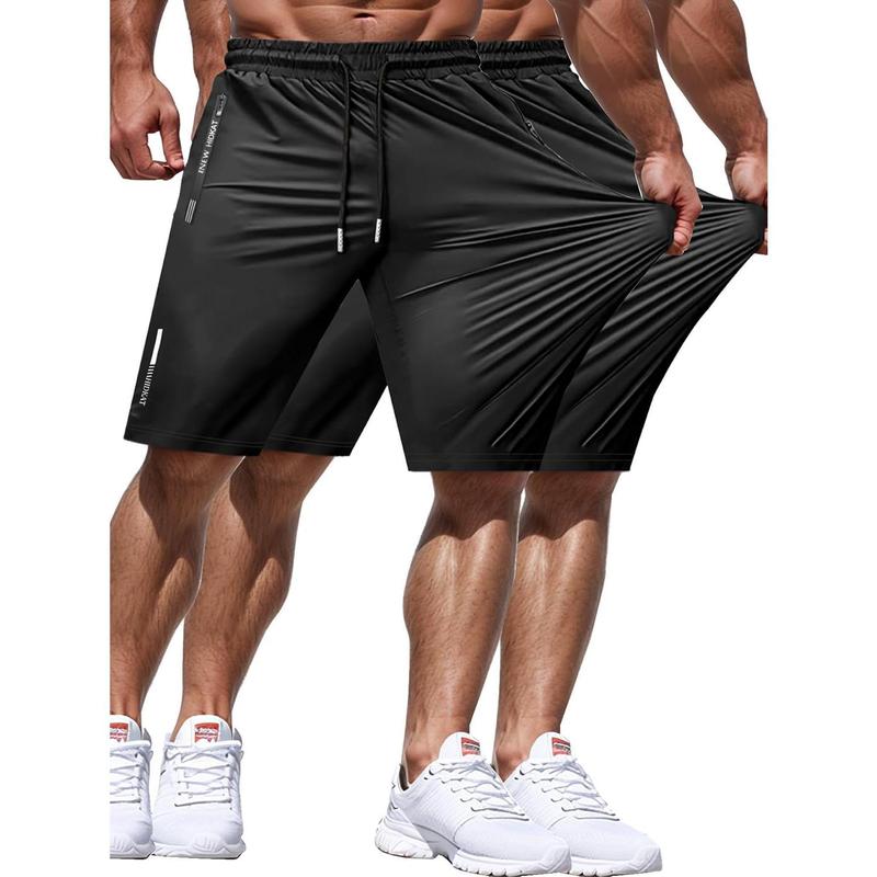 Hidkat Men's Belted Lightweight Stretch Quick-Dry Nylon Blend Universal Sport Training Shorts - Male Wear, Zip Pockets, Machine Wash, Outdoor Apparel, Gym Use, Standard Sizes, Sporty Chic