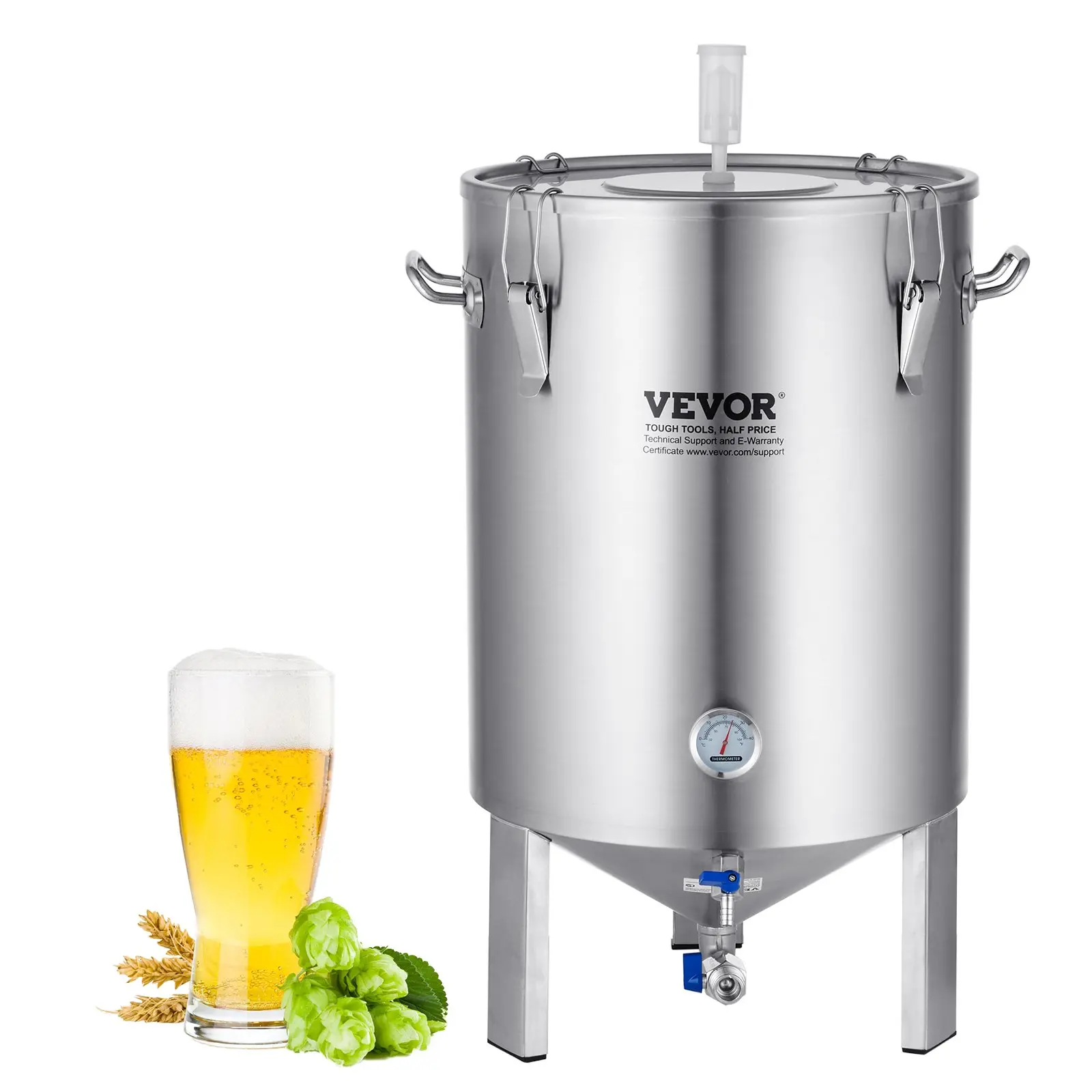304 Stainless Steel Kettle, 16 GALLON Beer Brew Fermentor, Brew Bucket Fermentor for Brewing, Home Brewing Supplies with Base, Kettle Stock Pot Includes Lid, Handle, Valve, Spigot, Thermometer