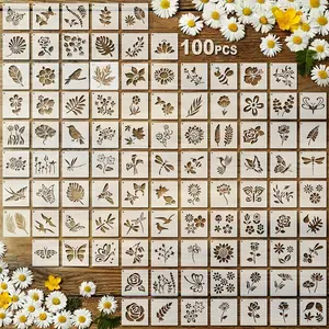 100 Pcs Stencils for Painting on Wood, Reusable Stencil Crafts, Drawing Templates, Holiday Stencils, Wall Paper Stencil Set, DIY Art, Scrapbook, Home Decor