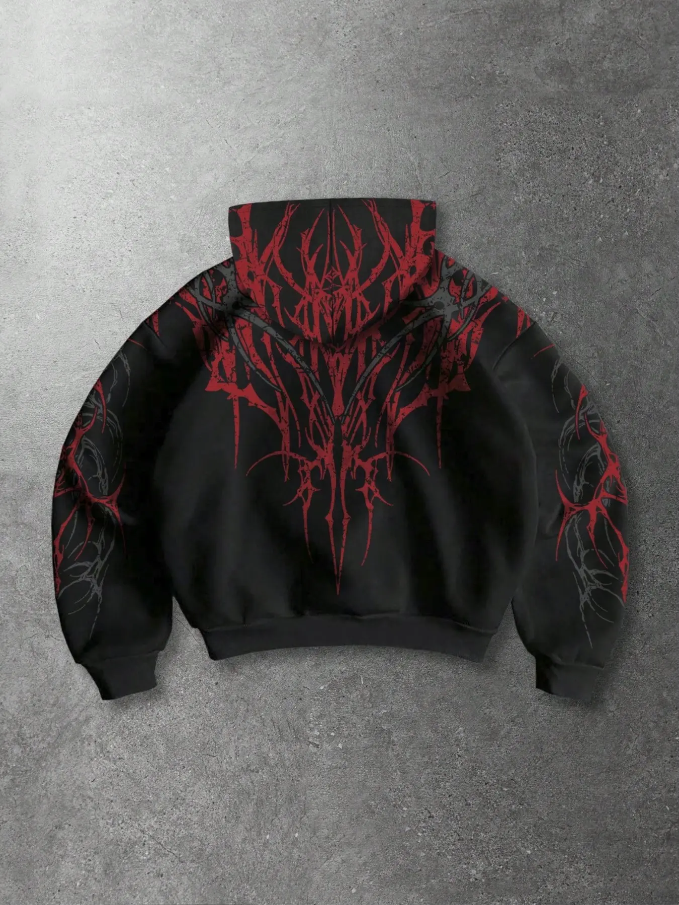 Men's Y2K Retro Streetwear Fully Polyester Hoodie, Casual Loose Fit Jacket, Angel Wings Graffiti Print, Zipper Sports Sweatshirt, Dark Trendy Style