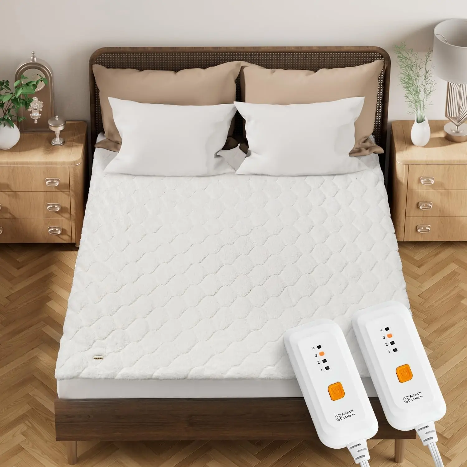 Jet’S Home Heated Electric Mattress Pad King Size - 4 Heat Levels & Overheat Protection, Ultra-Soft Machine-Washable Fabric, Dual Control & 10 Hour Auto-Off, Fitted Deep Pocket (78"x80"+15")