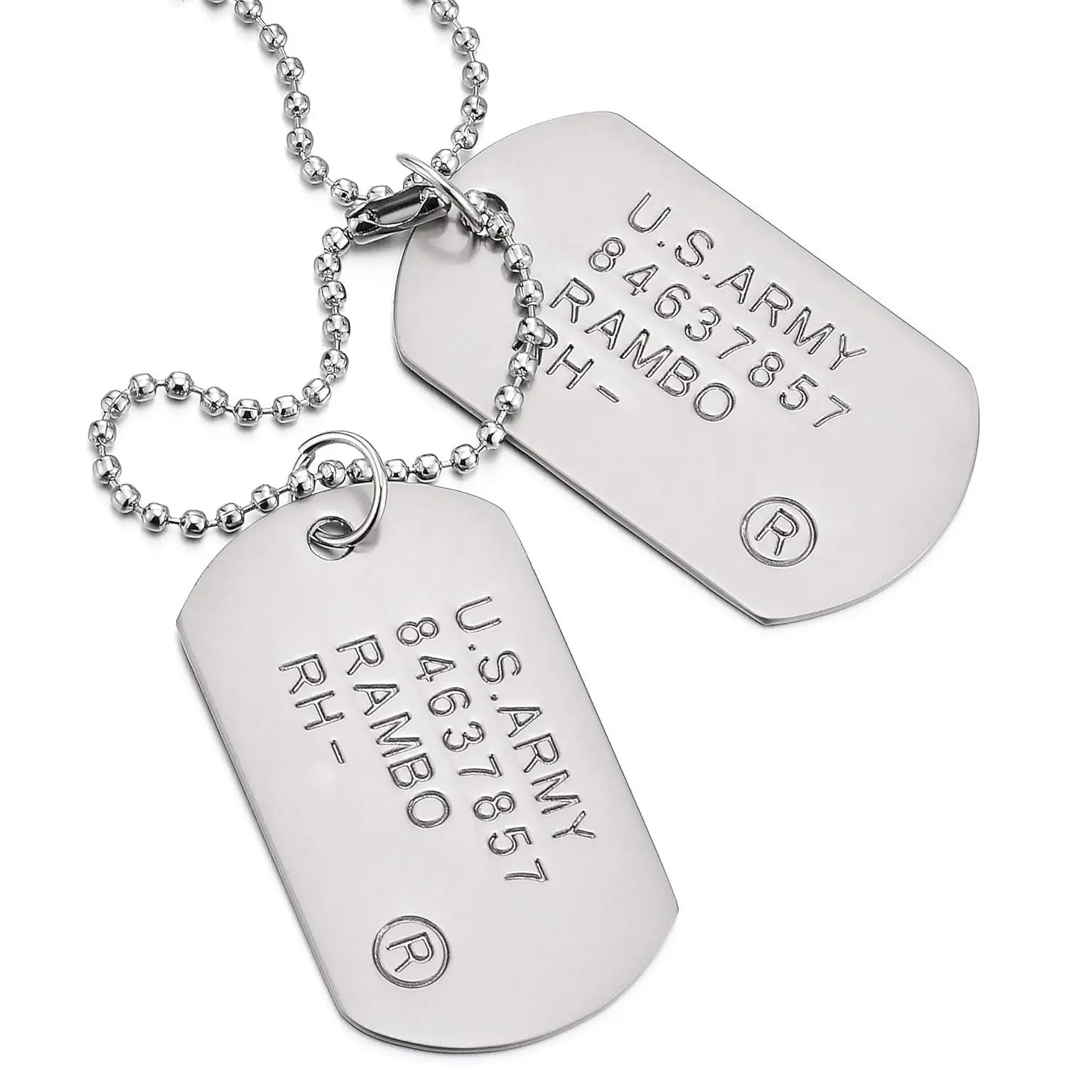 Men's Military Dog Tag Pendant Necklace With Ball Chain, Double ID Tag Design, Engraved Army-Style Plate, Classic Soldier Gift