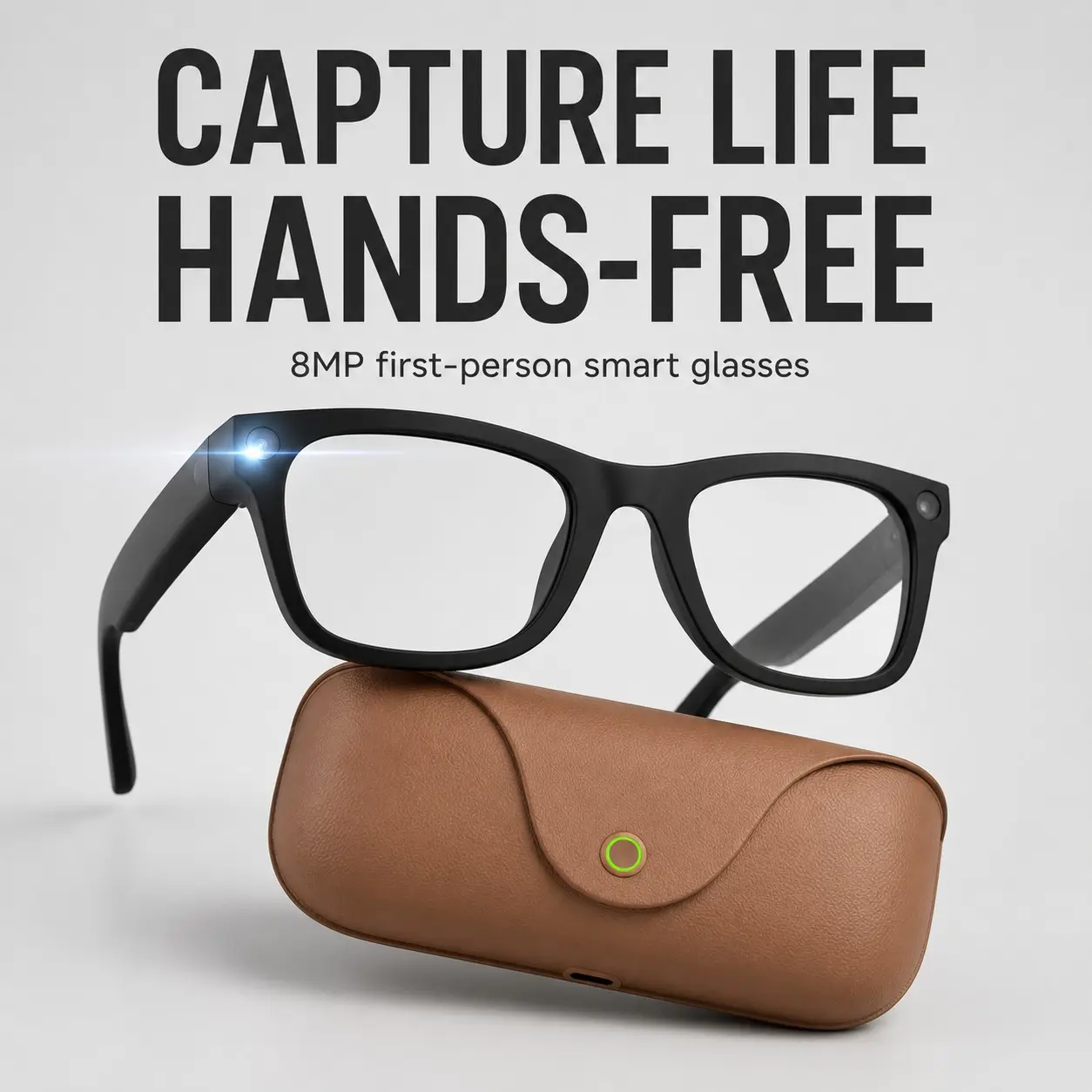 Outdoor First Person Recording Glasses Real‑Time Translation, Portable Charging Case, Bluetooth Calling, 2026 AI Smart Glasses with Camera, 8MP HD Lens, Voice Control, 1080P Stabilized Video, Wearable Travel & Outdoor Tech