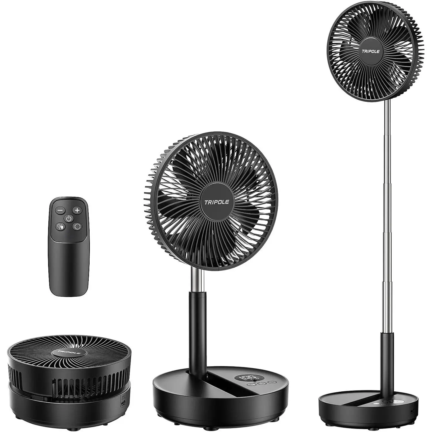 Portable Standing Fan, 8000mAh Rechargeable Oscillating Fan with Remote, 8.1'' Quiet Pedestal Floor Fan with LED Display & Timer, Foldable Small Desk Fans for Bedroom, Office, Camping, TravelGift