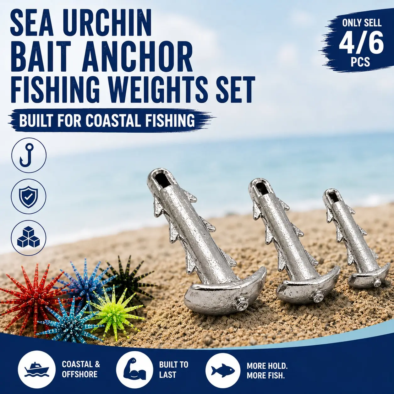 4/6PCS Sea Urchin Bait Anchor Fishing Weights with Locking Hook, Random Color Sea Urchin Soft Lure, Silver Fishing Weights and Floating Tentacle Soft Bait for Drop Shot, Wacky Rig, Neko Rig, River Lake Saltwater Fishing Gear, Fishing Equipment