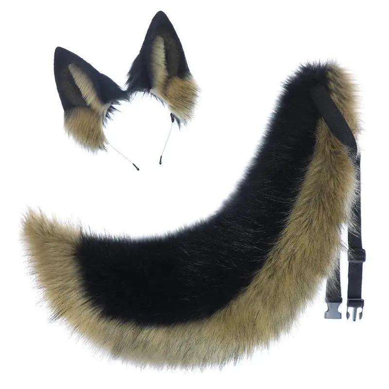 Cosplay Wolf Dog Ears HairBand Plush Puppy Ear and Tail Set Props Collar for Performance Halloween Costume Accessories Dress UP
