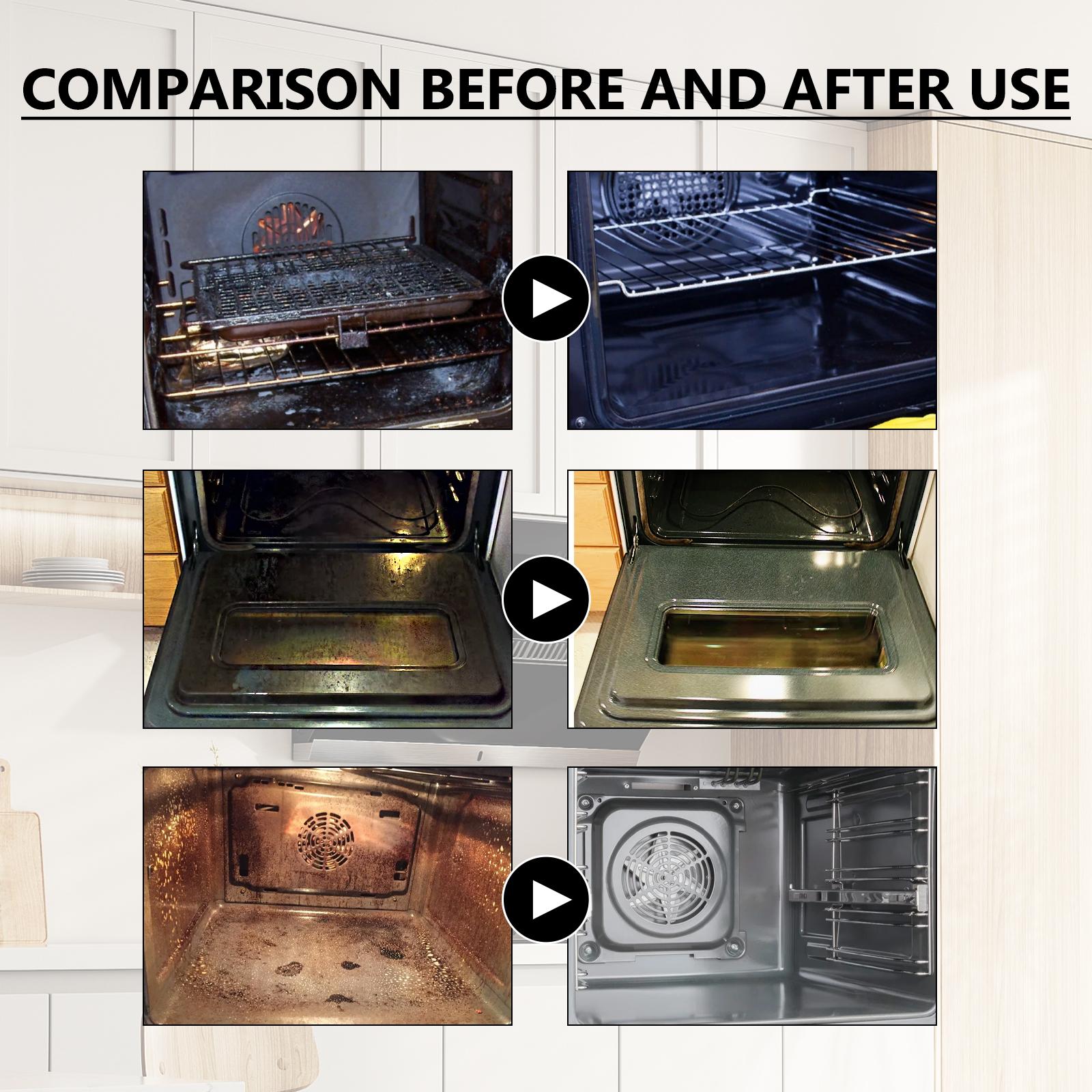 Stove and oven foam cleaner, specialized for oven racks, removes stains, deodorizes, and removes grease