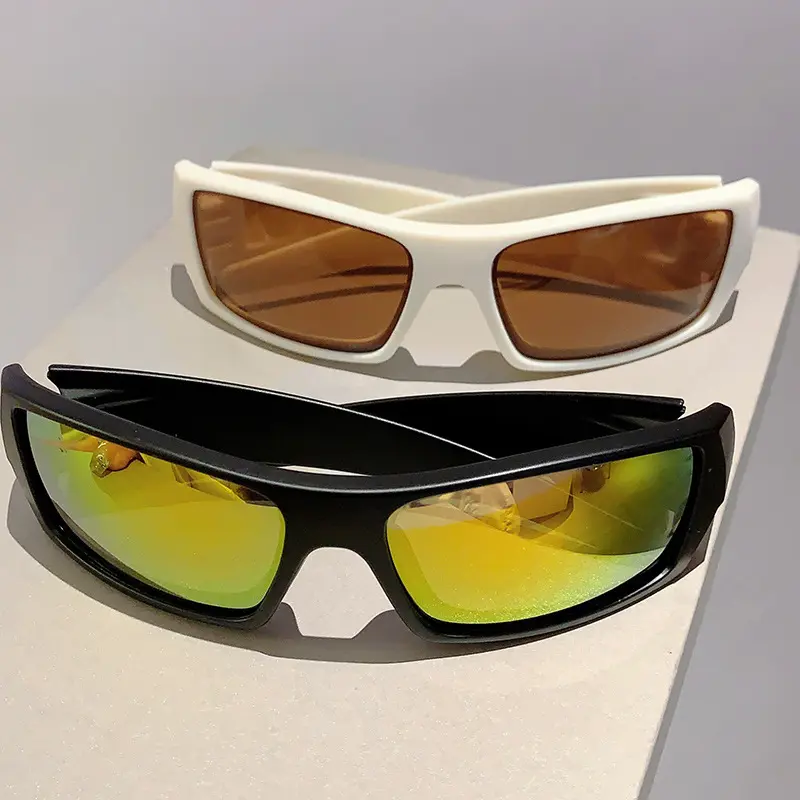 Baddie Y2K Futuristic Wrap Around Sport Sunglasses Translucent Grey Frame Blue Mirror Lens Sun Glasses for Women Men Cyberpunk Rave Festival Streetwear
