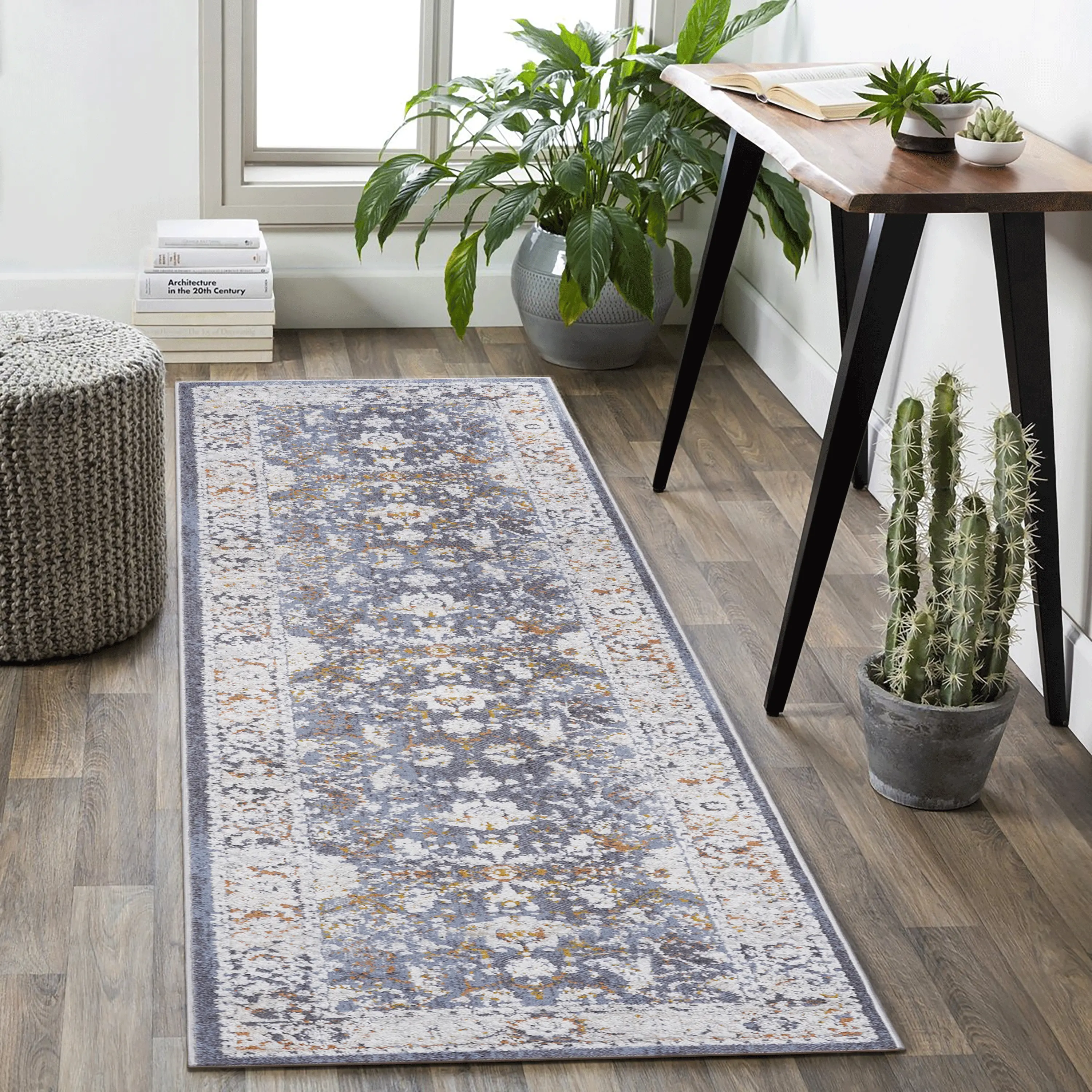 ARCH Traditional Runner Rug 2.2x8 Blue Modern Contemporary Non-Shedding Easy to Clean Carpet for Living Room Bedroom Dining Space Entryway Hallway Hall Runner 96x26 Inch, Home Furniture and Household Product Search Terms for US Online Shopping