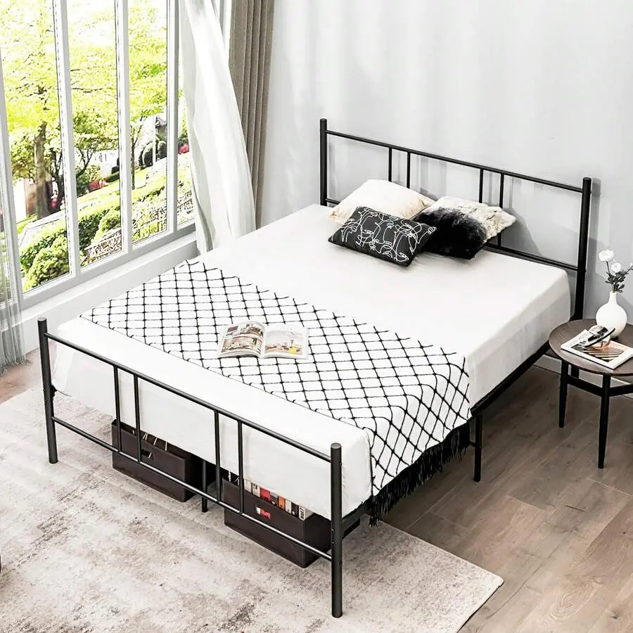 Full Size Steel Platform Bed Frame Headboard Heavy-Duty Mattress Foundation