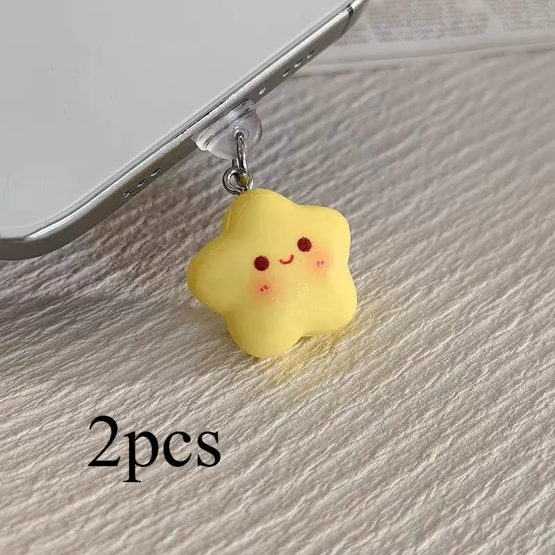 2 Pcs Resin Cute Fat Star Phone Dust Plug, Type-C Android Apple Charging USB, Universal Dust Proof Plug, Mobile Accessories